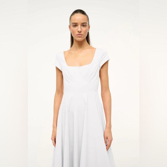 Staud Short Sleeve Wells Dress in White 6 - Picture 9 of 9